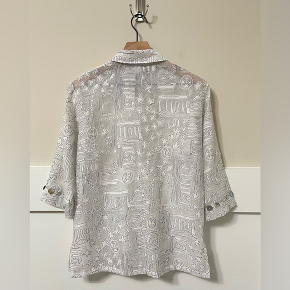 Graff by um Company Black & White Graphic Print Linen Blend Blouse Size PXS - Picture 4 of 8